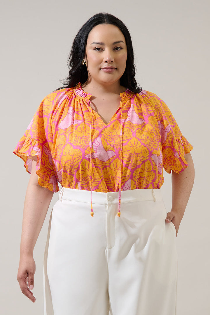 Jaidy Floral Erie Split Neck Top Curve