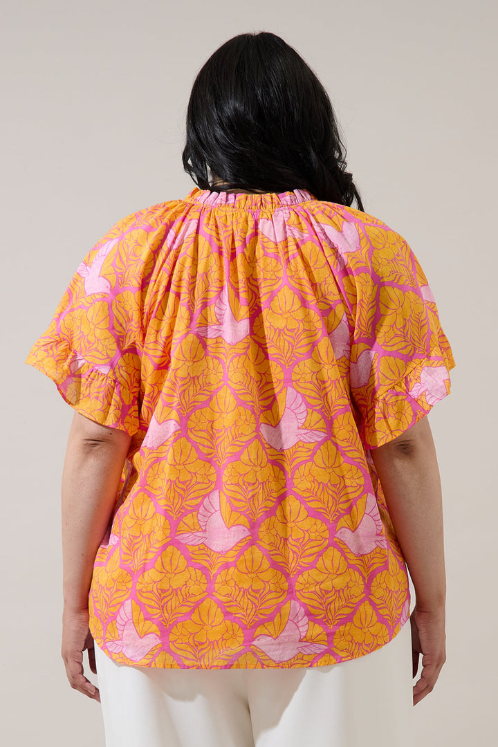 Jaidy Floral Erie Split Neck Top Curve