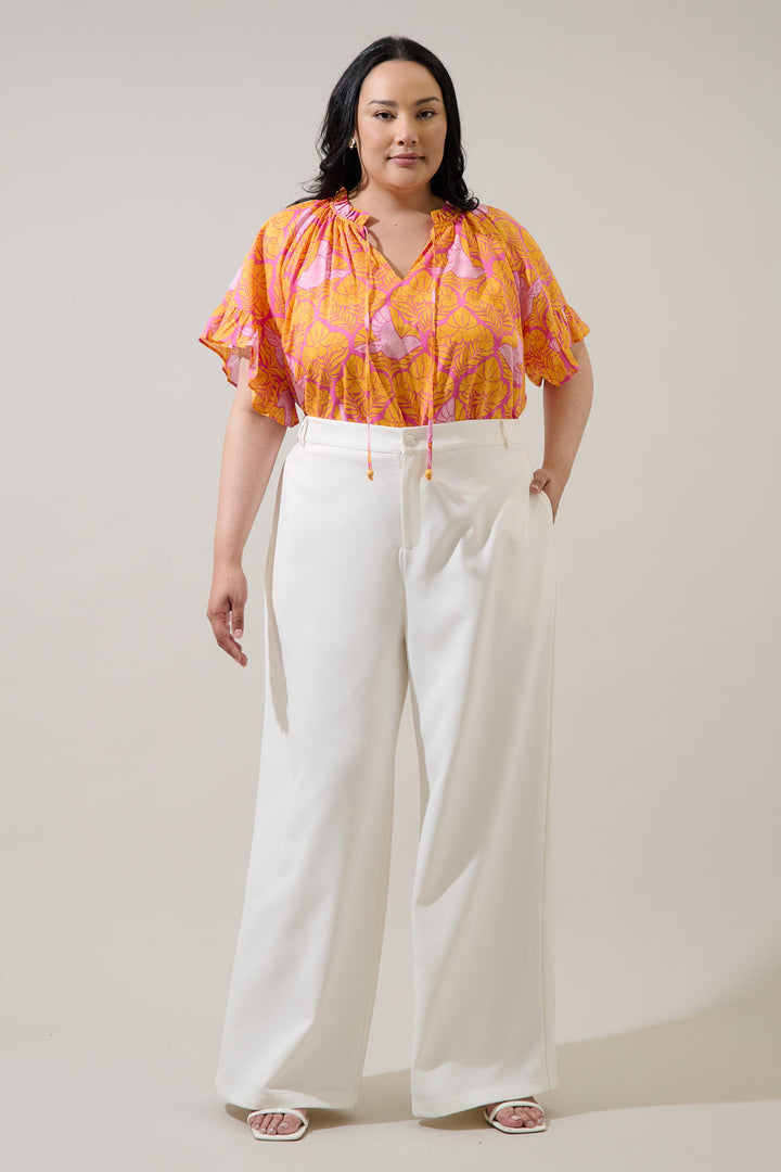 Jaidy Floral Erie Split Neck Top Curve
