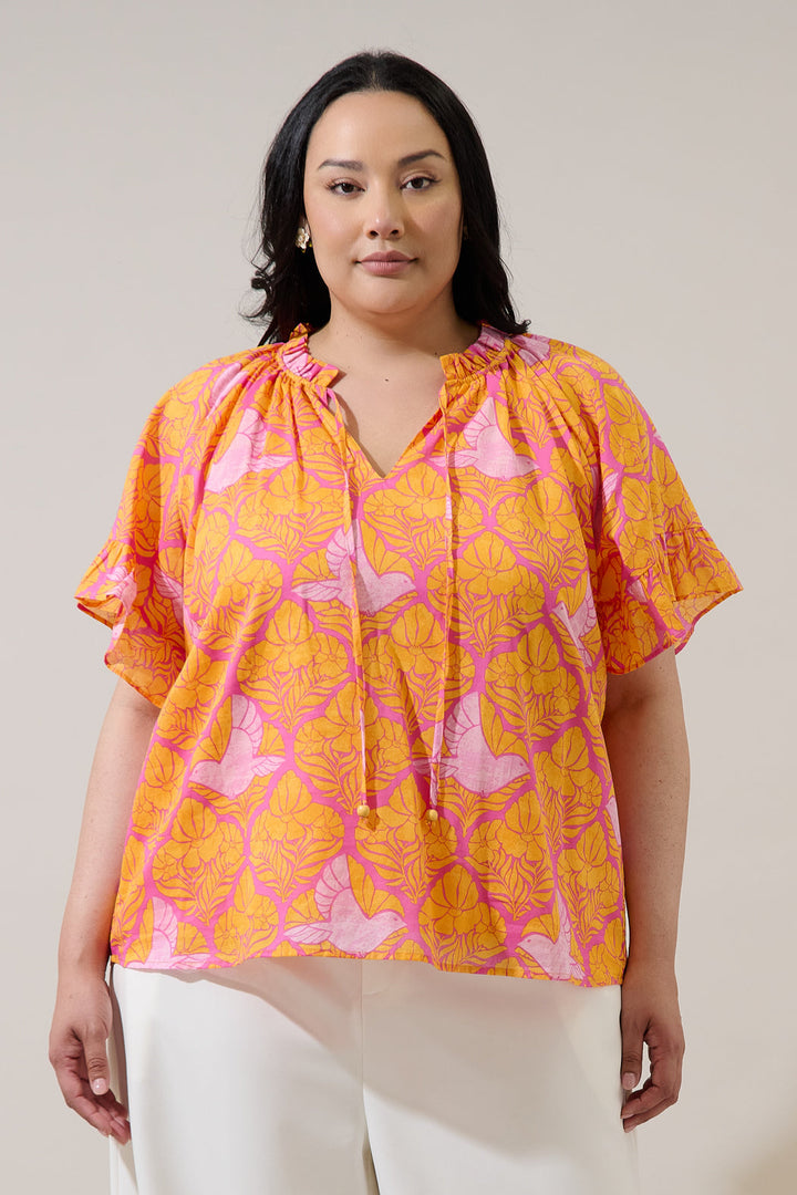 Jaidy Floral Erie Split Neck Top Curve