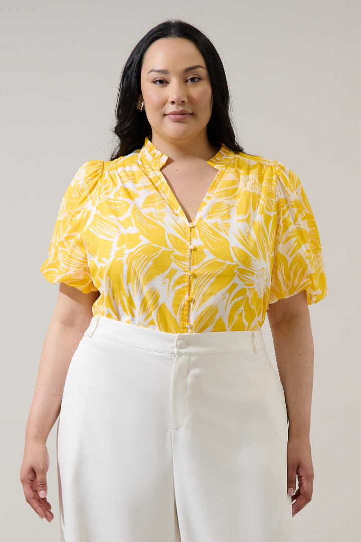 Joni Floral Idara Button Down Top Curve