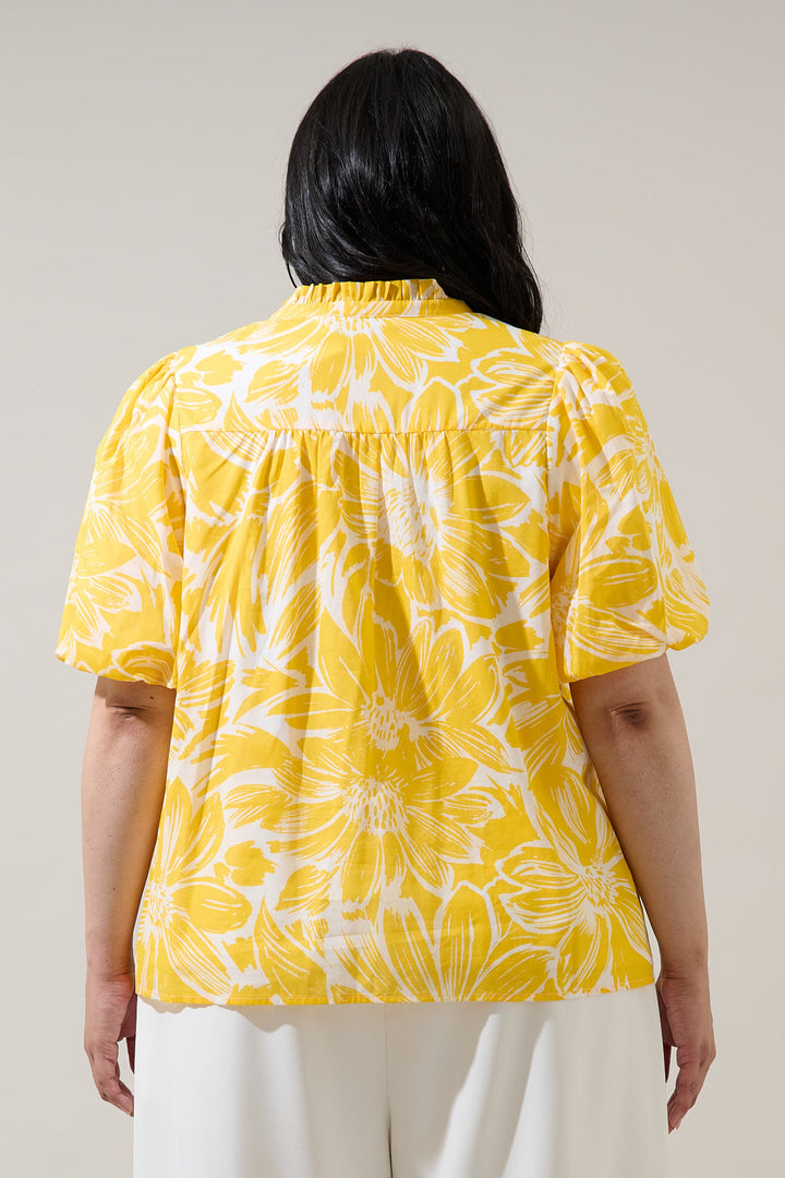 Joni Floral Idara Button Down Top Curve