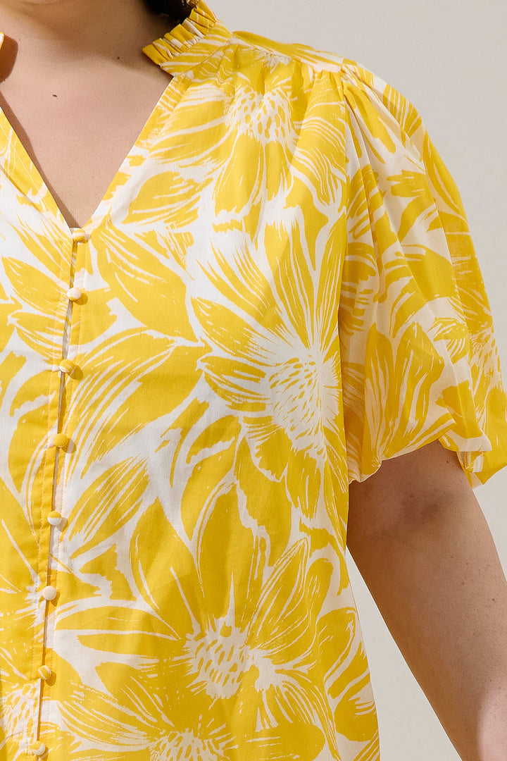 Joni Floral Idara Button Down Top Curve