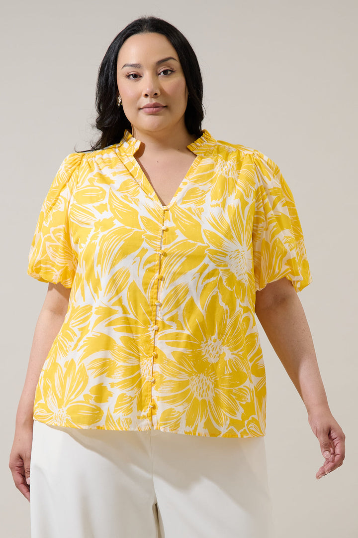 Joni Floral Idara Button Down Top Curve