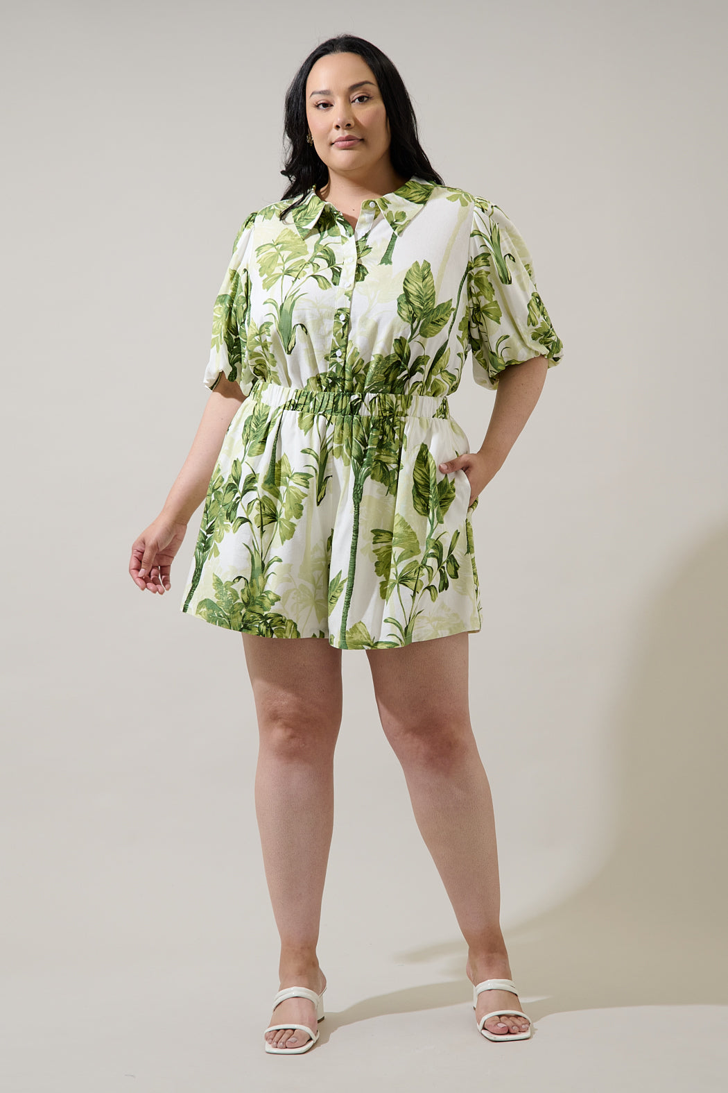 Palmet Tropical Jacine Collared Shirt Curve