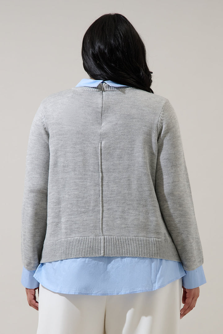 Azira Mix Media Collared Sweater Curve