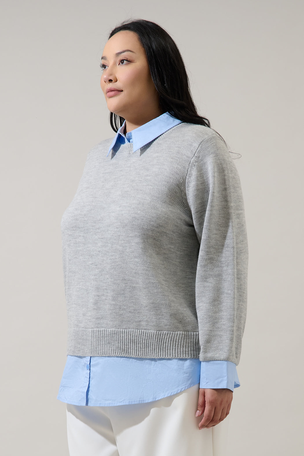 Azira Mix Media Collared Sweater Curve