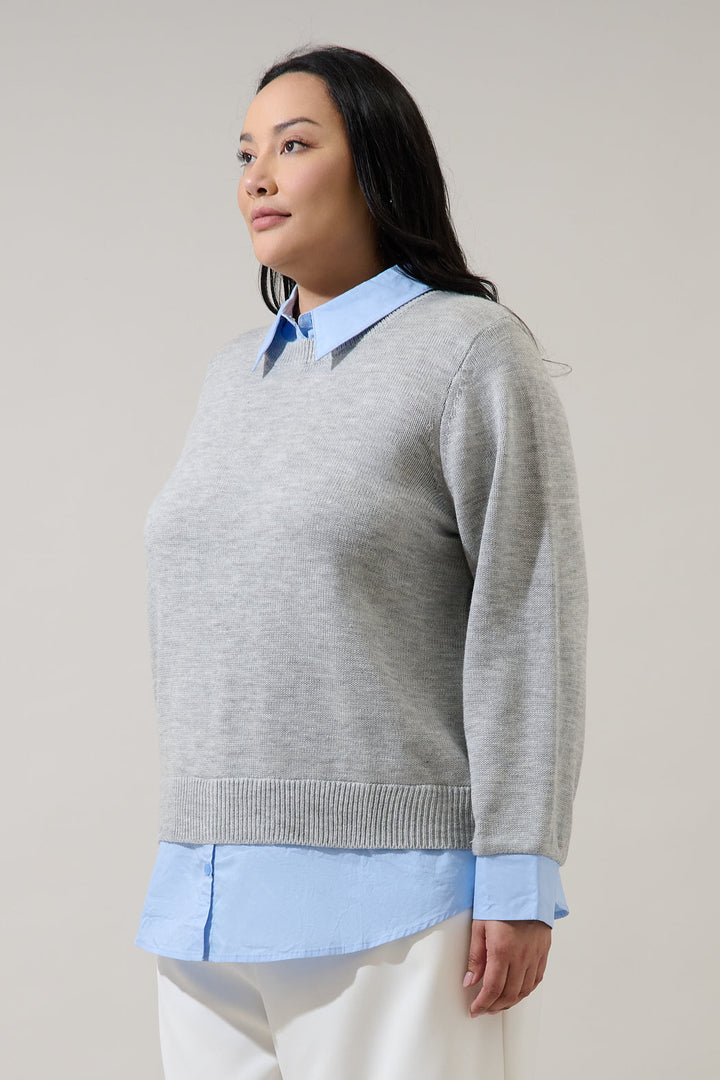 Azira Mix Media Collared Sweater Curve