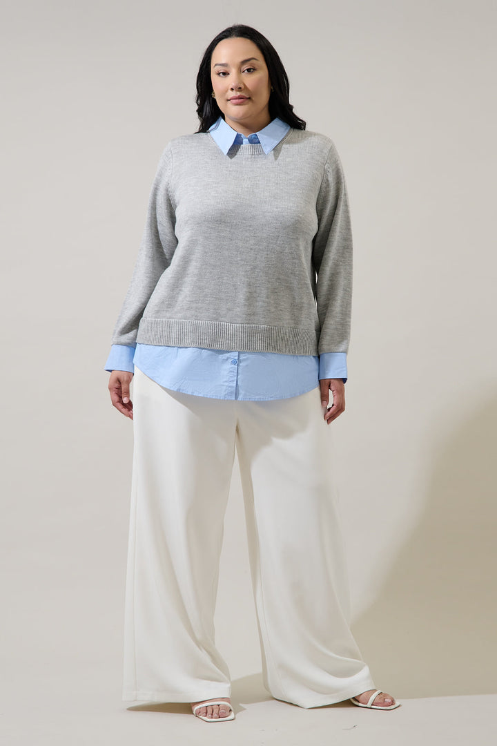 Azira Mix Media Collared Sweater Curve