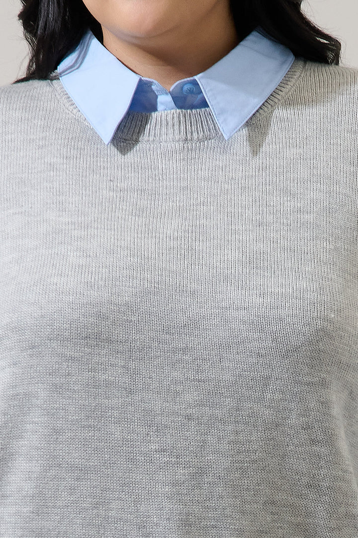 Azira Mix Media Collared Sweater Curve