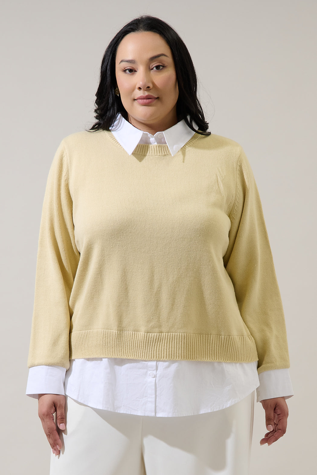 Azira Mix Media Collared Sweater Curve