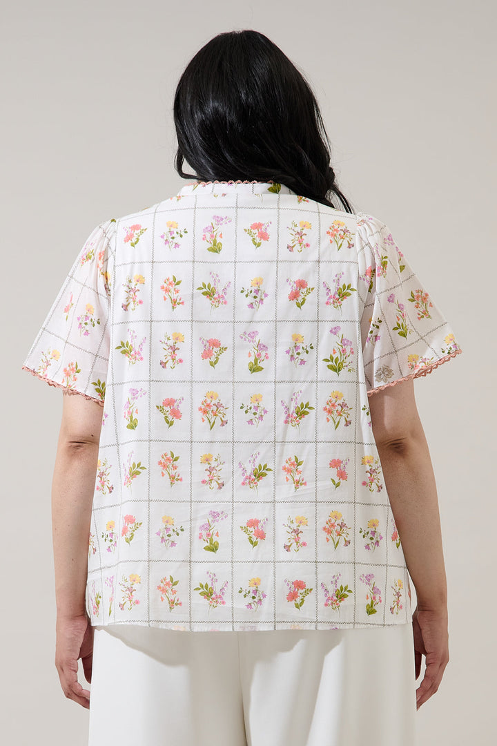 Diane Floral Hilda Split Neck Top Curve