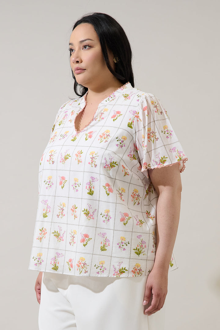 Diane Floral Hilda Split Neck Top Curve