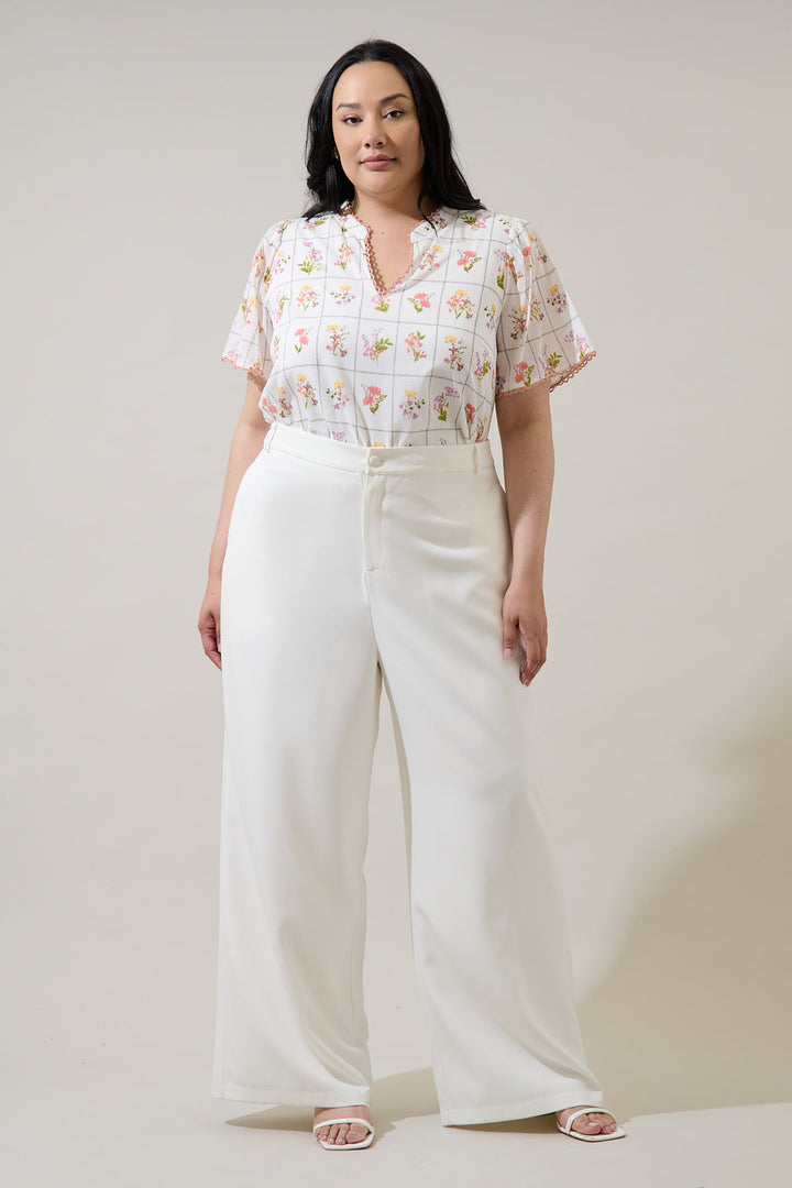 Diane Floral Hilda Split Neck Top Curve