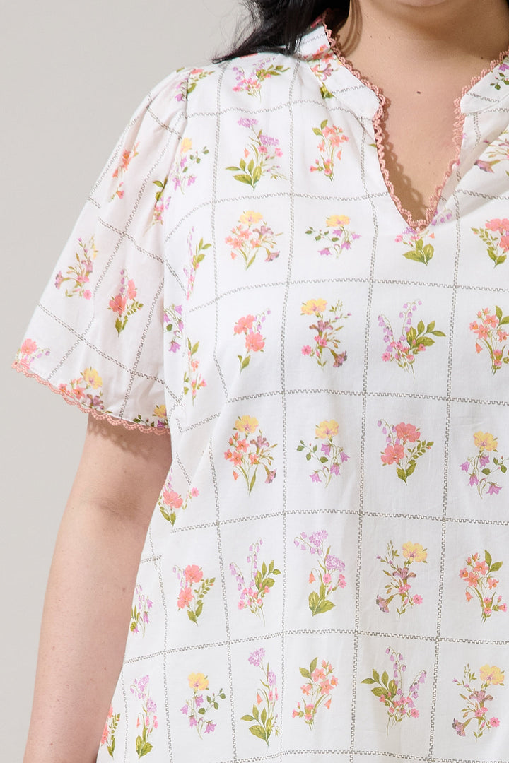 Diane Floral Hilda Split Neck Top Curve
