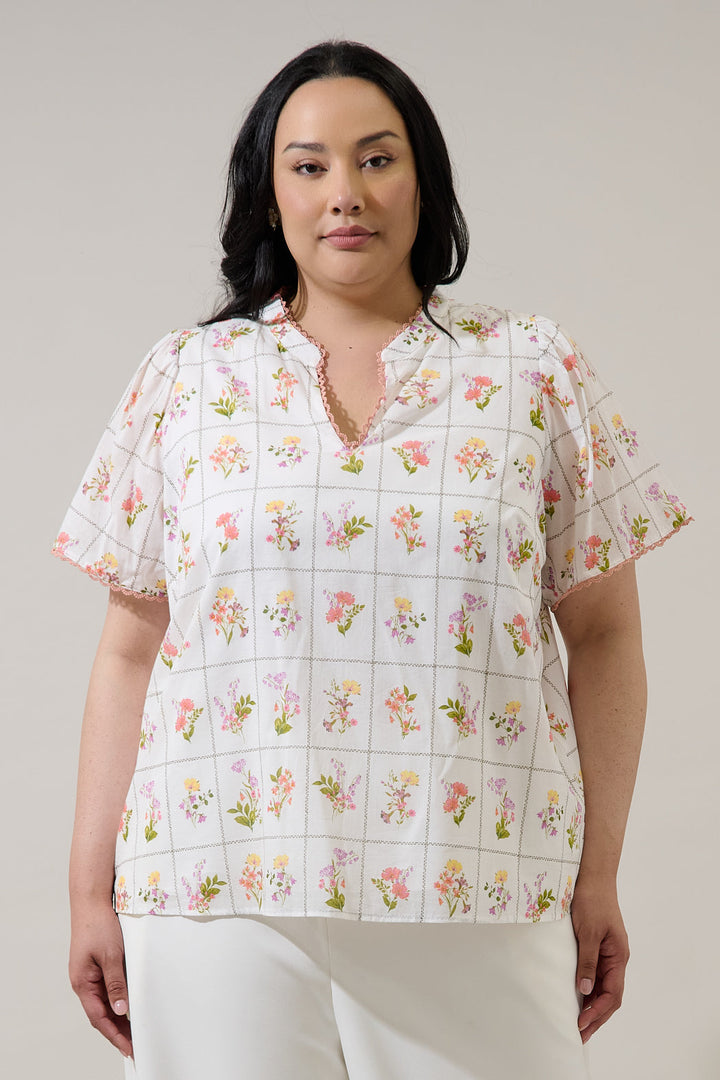 Diane Floral Hilda Split Neck Top Curve