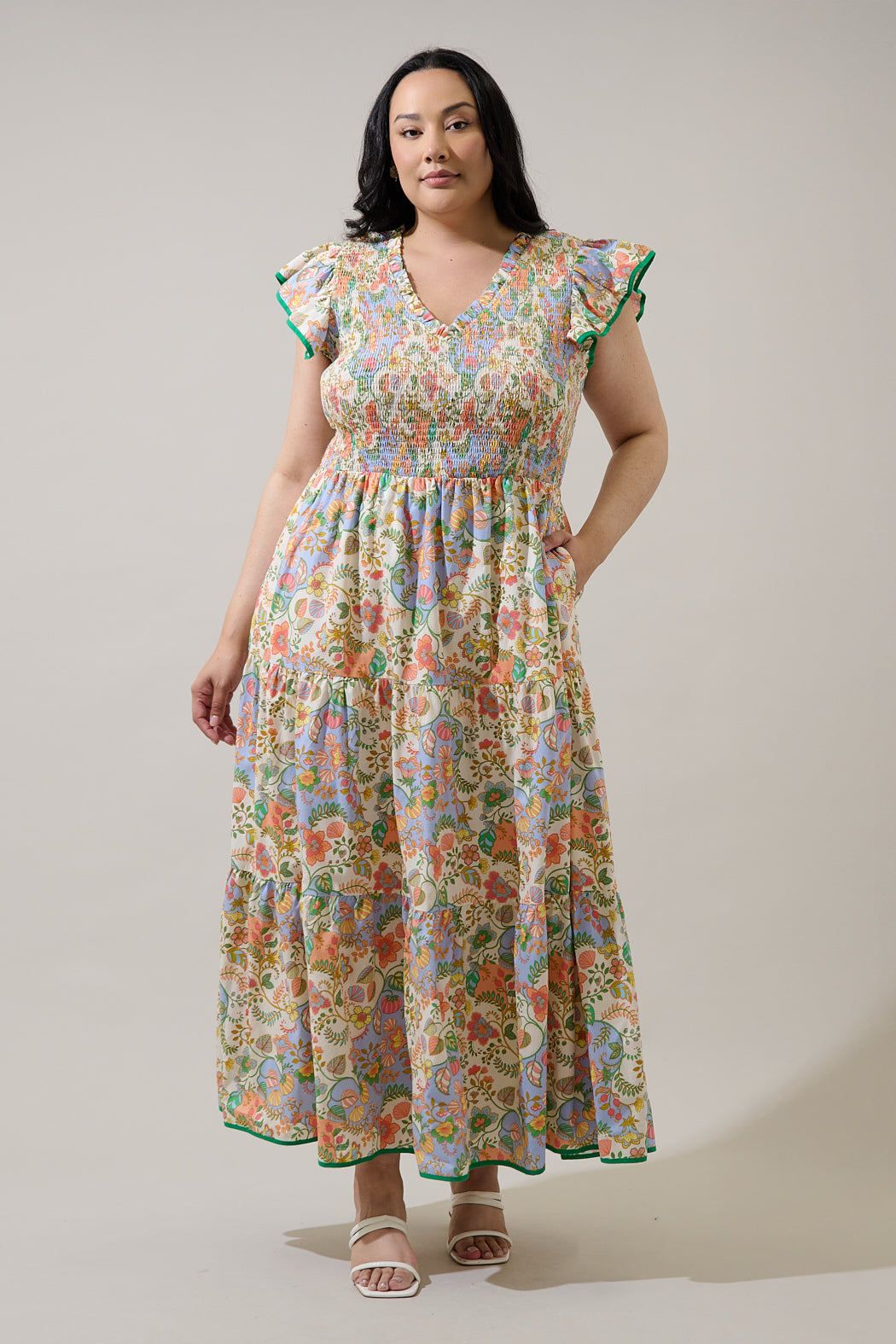 Sunfire Tiered Midi Dress Zamara Floral Curve