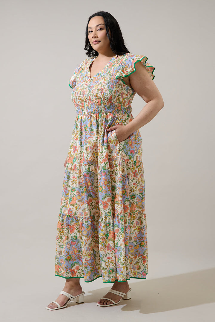 Sunfire Tiered Midi Dress Zamara Floral Curve
