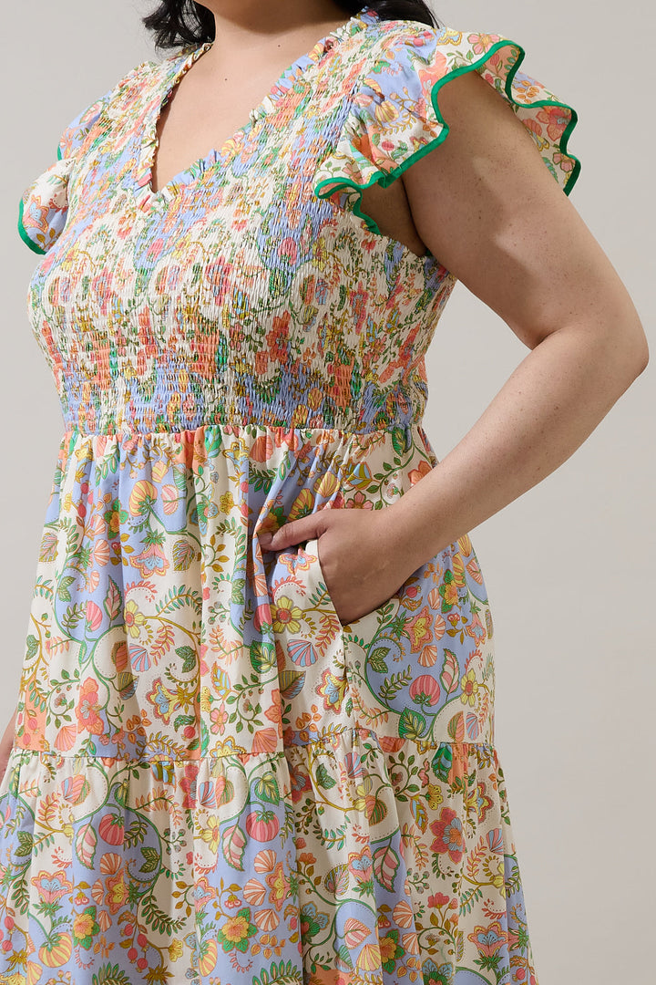 Sunfire Tiered Midi Dress Zamara Floral Curve