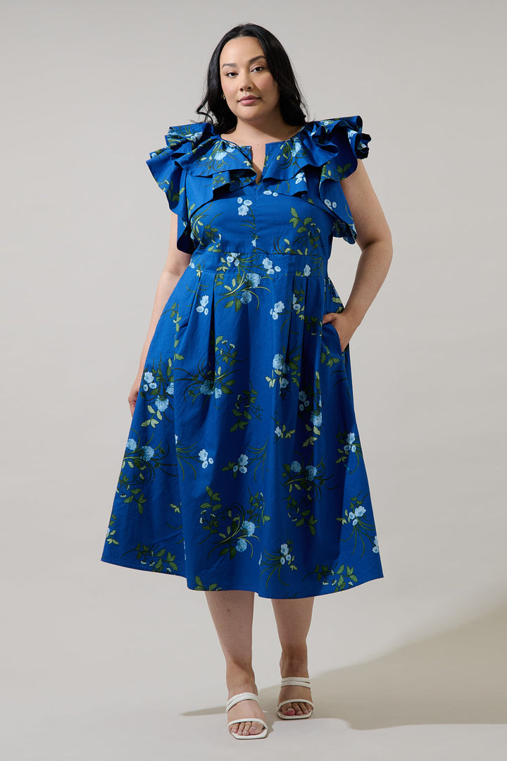 Sendra Floral Santana Tie Back Midi Dress Curve