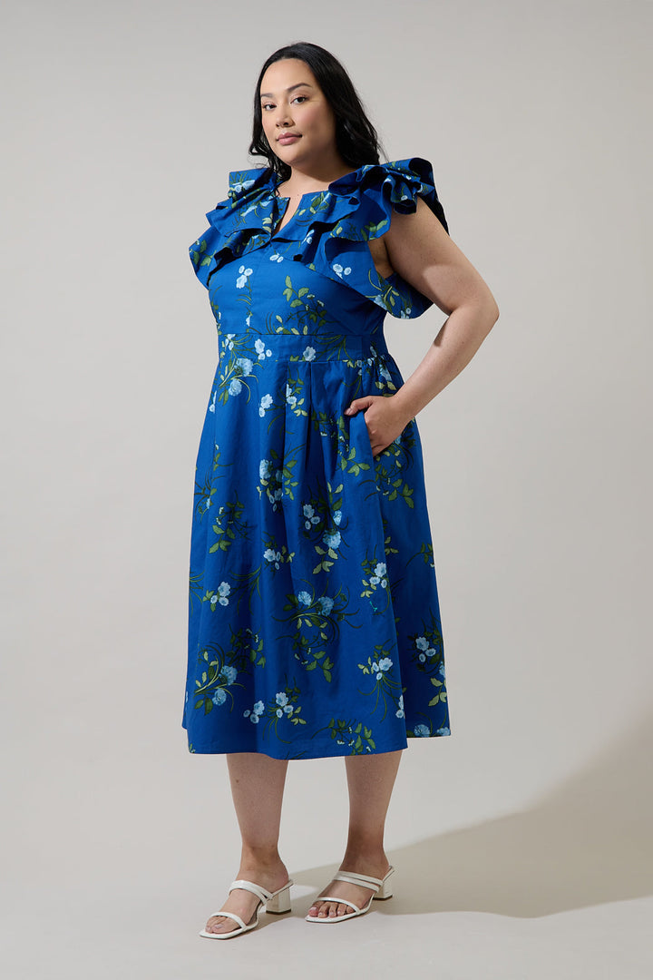 Sendra Floral Santana Tie Back Midi Dress Curve