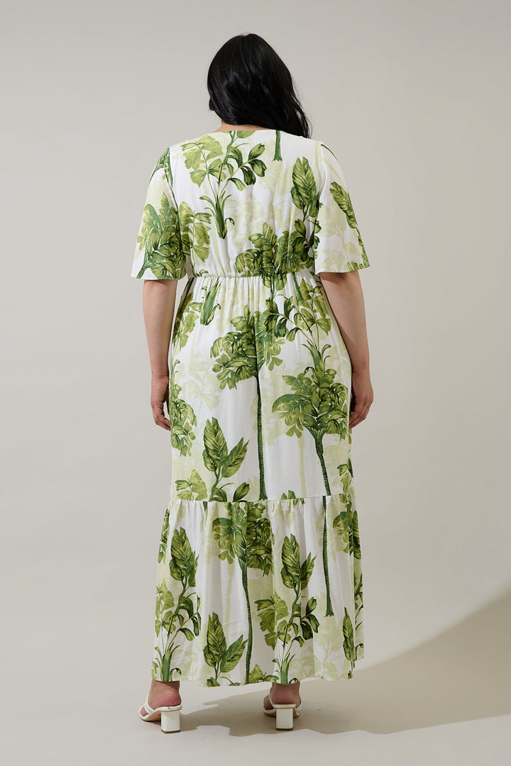 Palmet Tropical Evianna Flutter Maxi Dress Curve