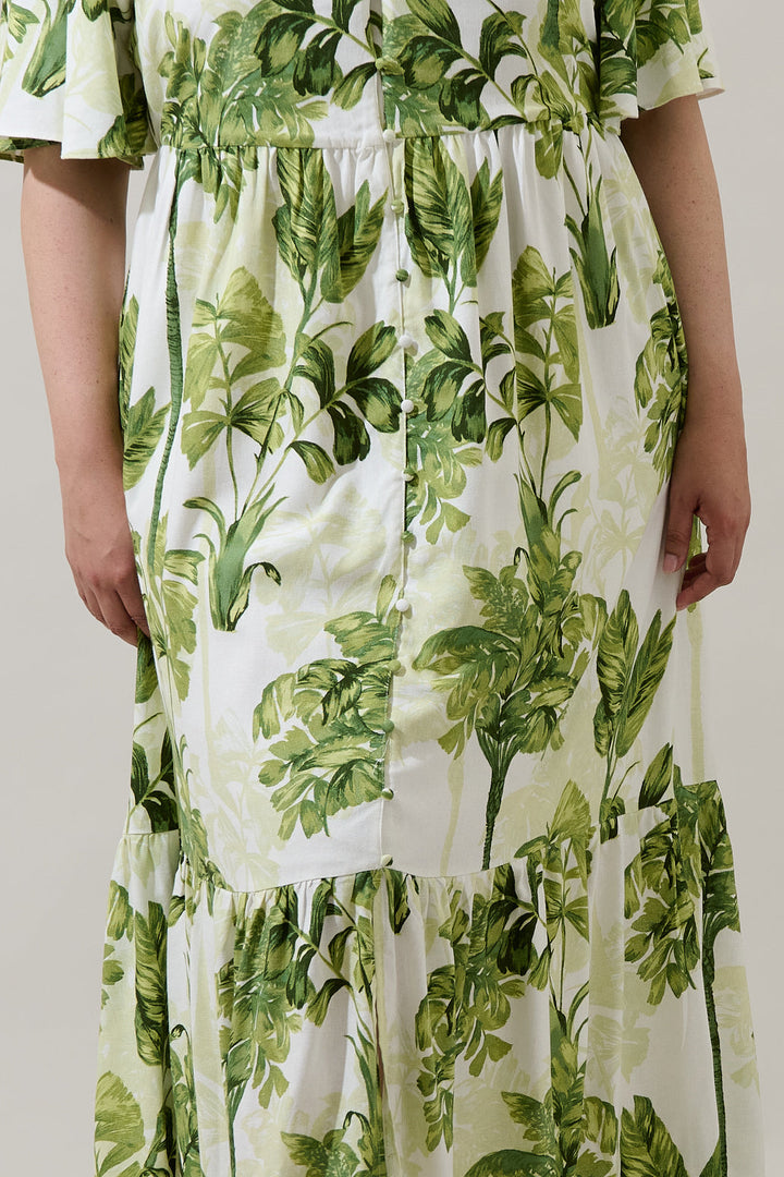 Palmet Tropical Evianna Flutter Maxi Dress Curve