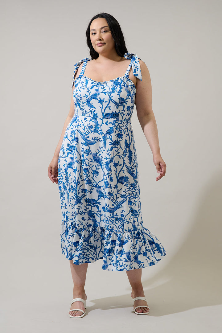 Ciela Floral Baker Tie Strap Midi Dress Curve