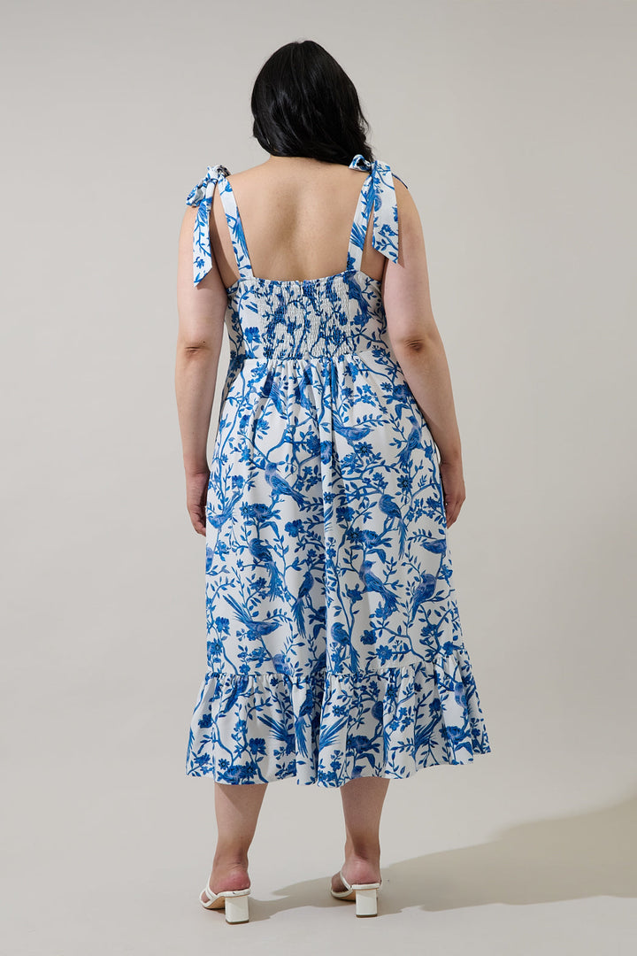 Ciela Floral Baker Tie Strap Midi Dress Curve