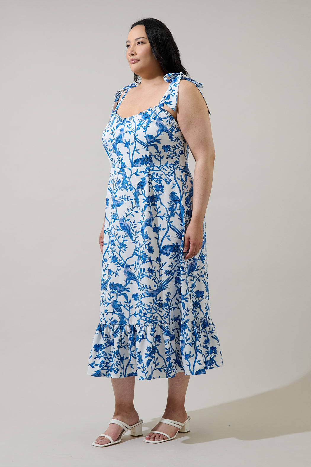 Ciela Floral Baker Tie Strap Midi Dress Curve
