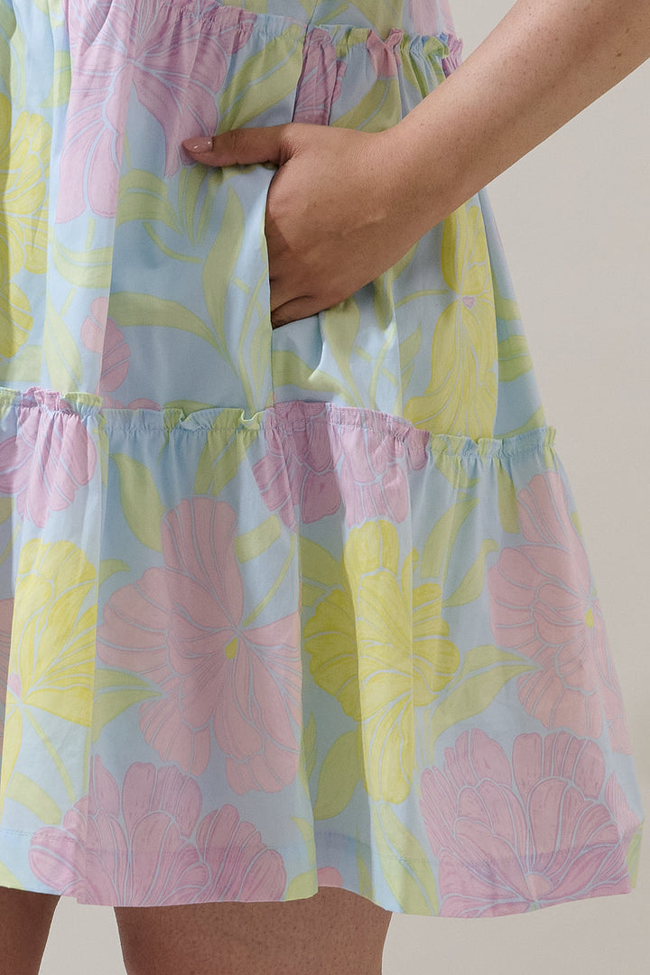 Brisa Floral Dixie Split Neck Shift Dress Curve