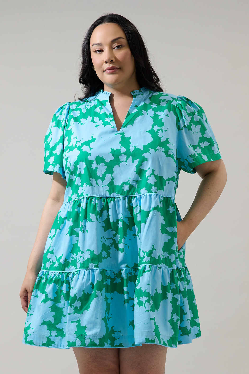 Riona Floral Candace Tiered Mini Dress Curve