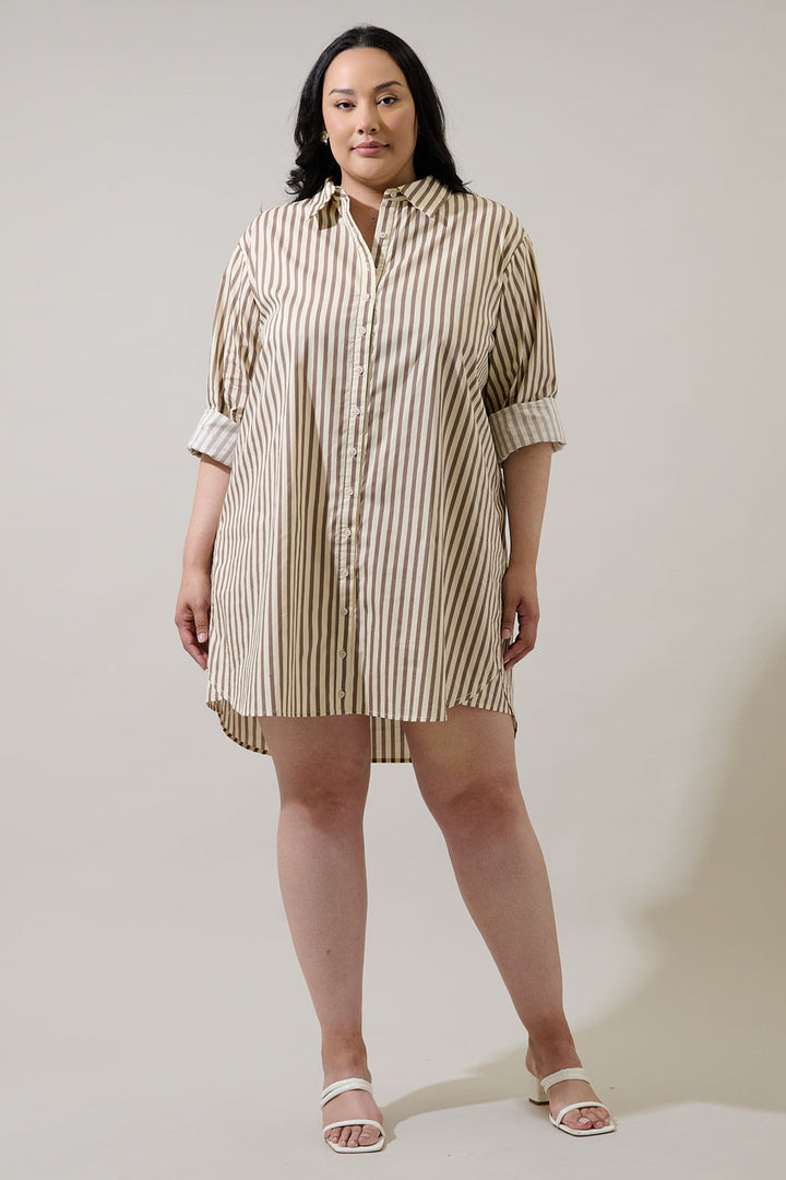 Keina Striped Luba Oversized Shirt Mini Dress Curve