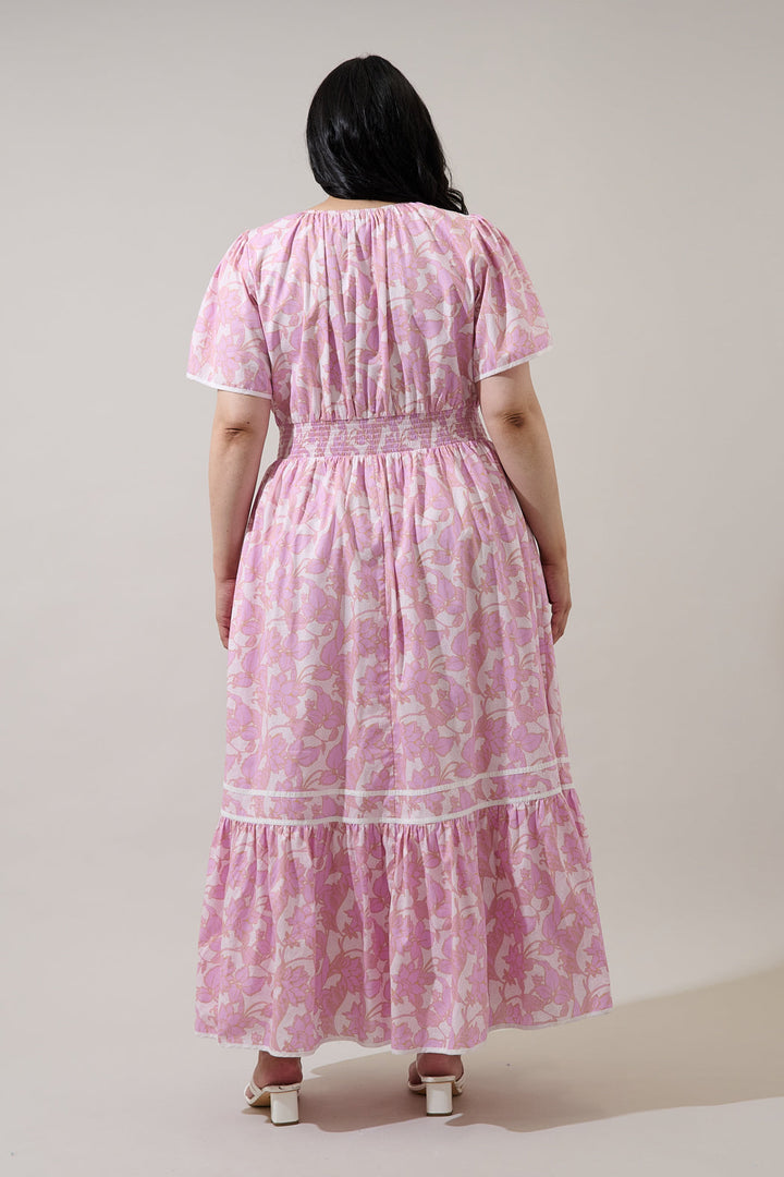 Daney Floral Ordy Smocked Midi Dress Curve