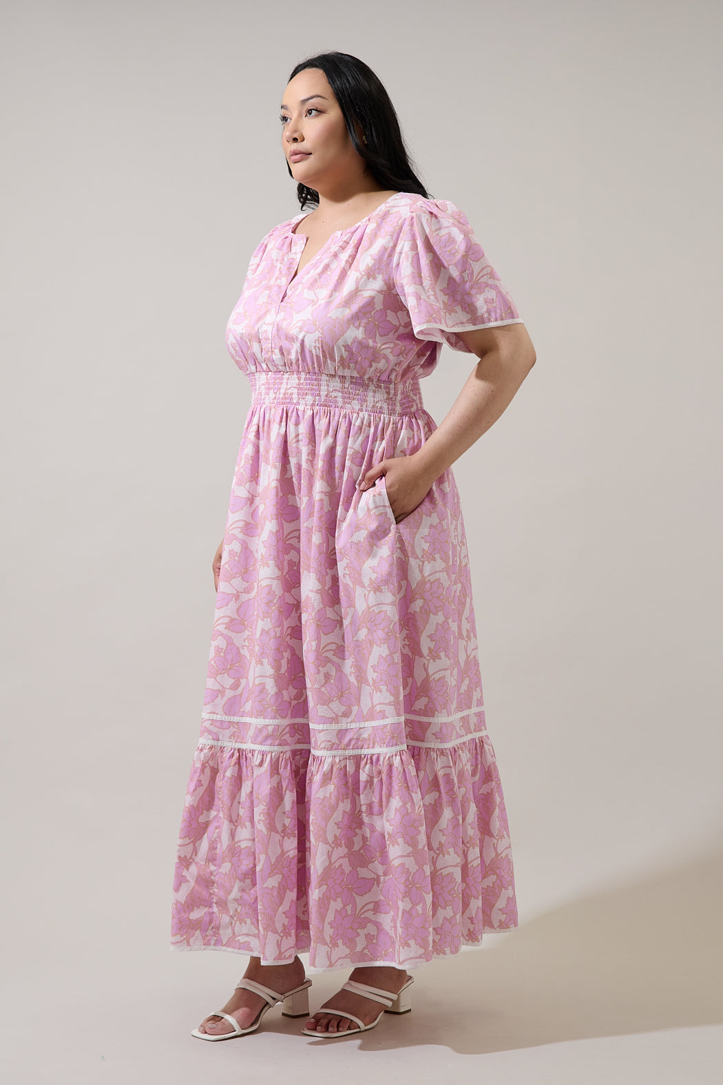 Daney Floral Ordy Smocked Midi Dress Curve