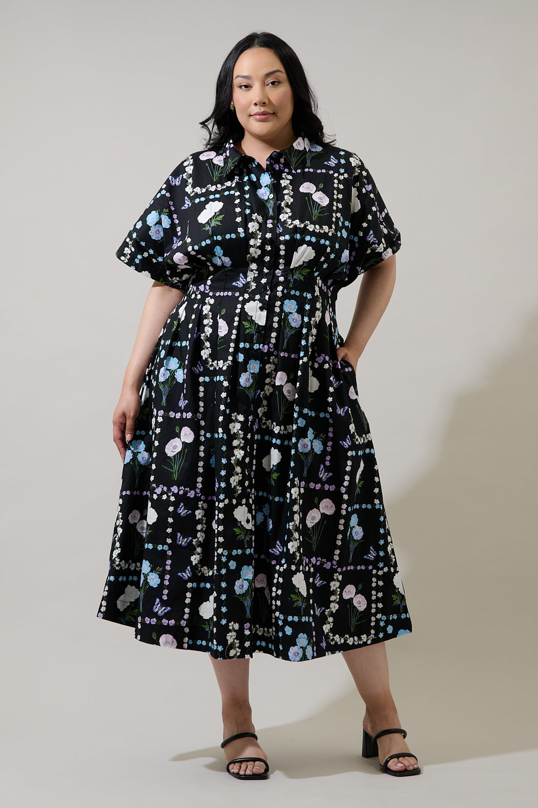 Wilderra Pleated Midi Dress Trevis Floral Curve