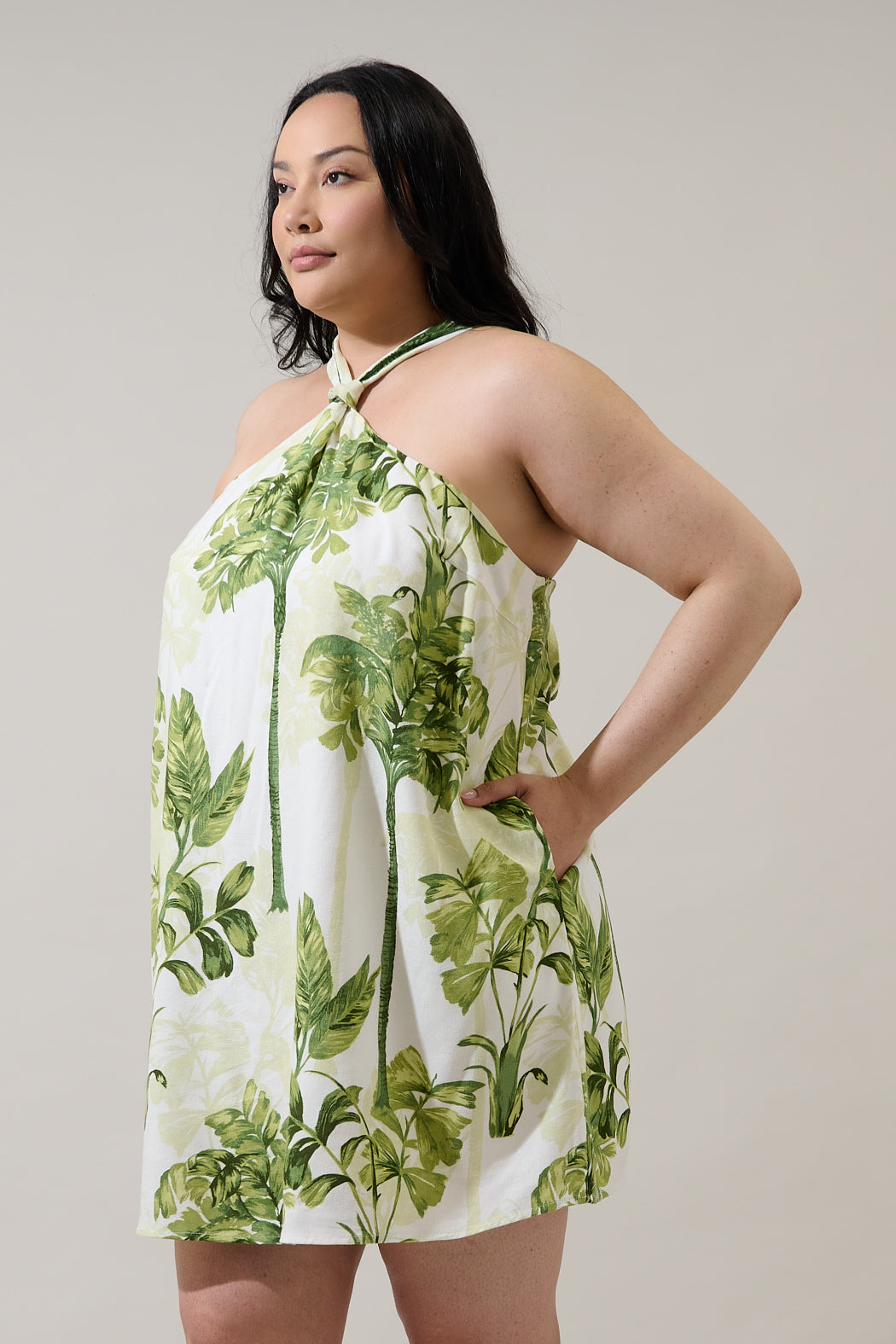 Palmet Tropical Amory Halter Mini Dress Curve
