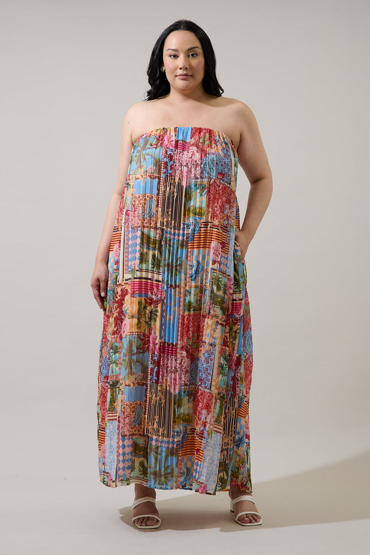 Melani Tropical Isabela Pleated Maxi Dress Curve