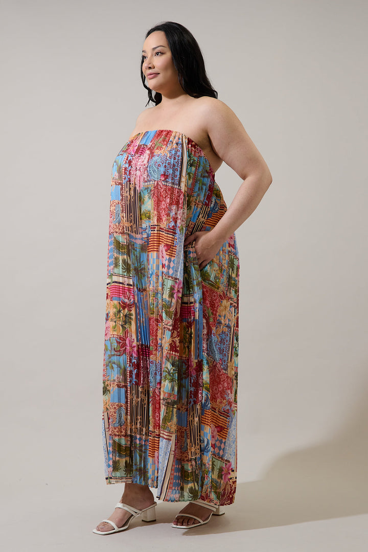 Melani Tropical Isabela Pleated Maxi Dress Curve