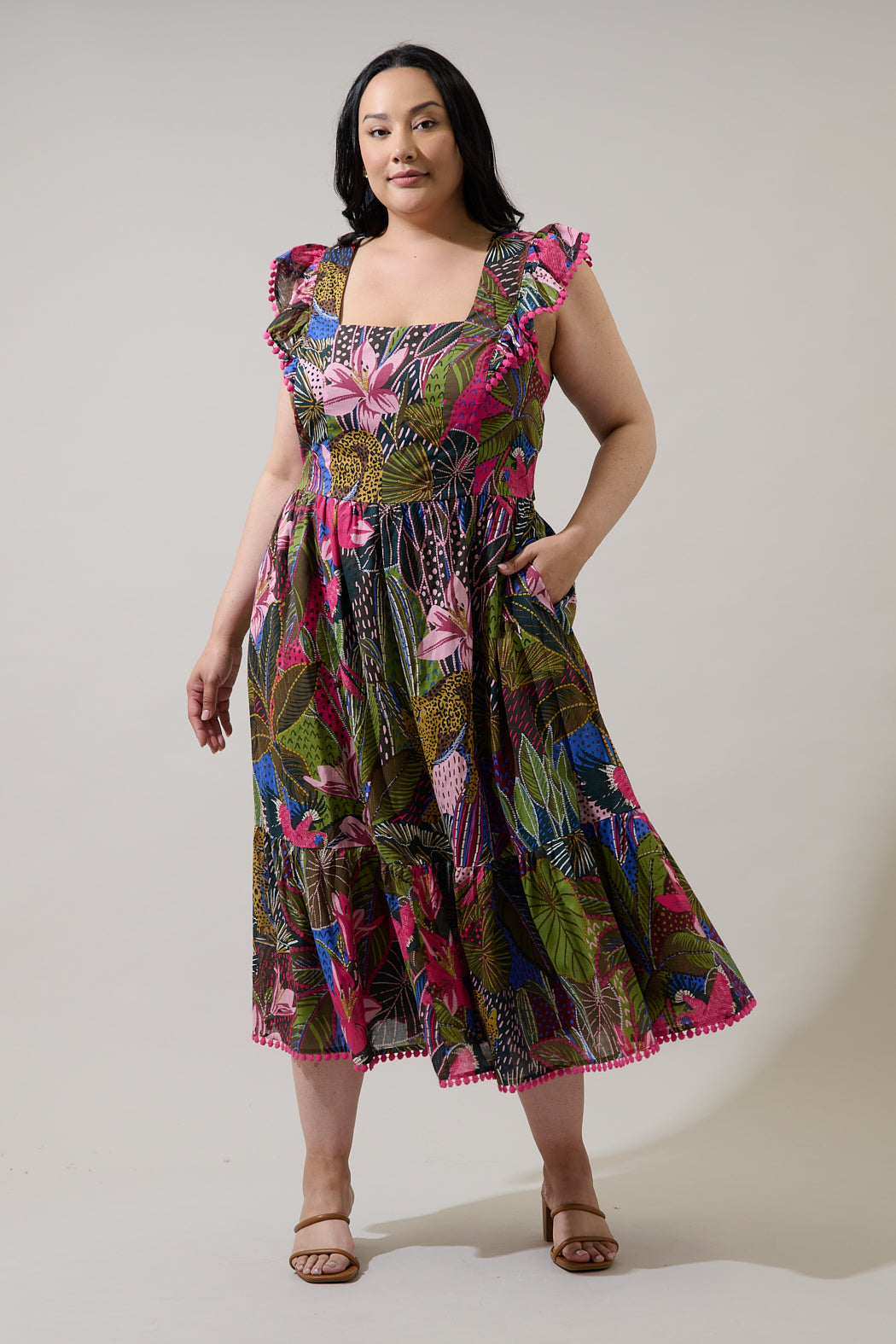 Maira Open Back Midi Dress Jenla Tropical Curve