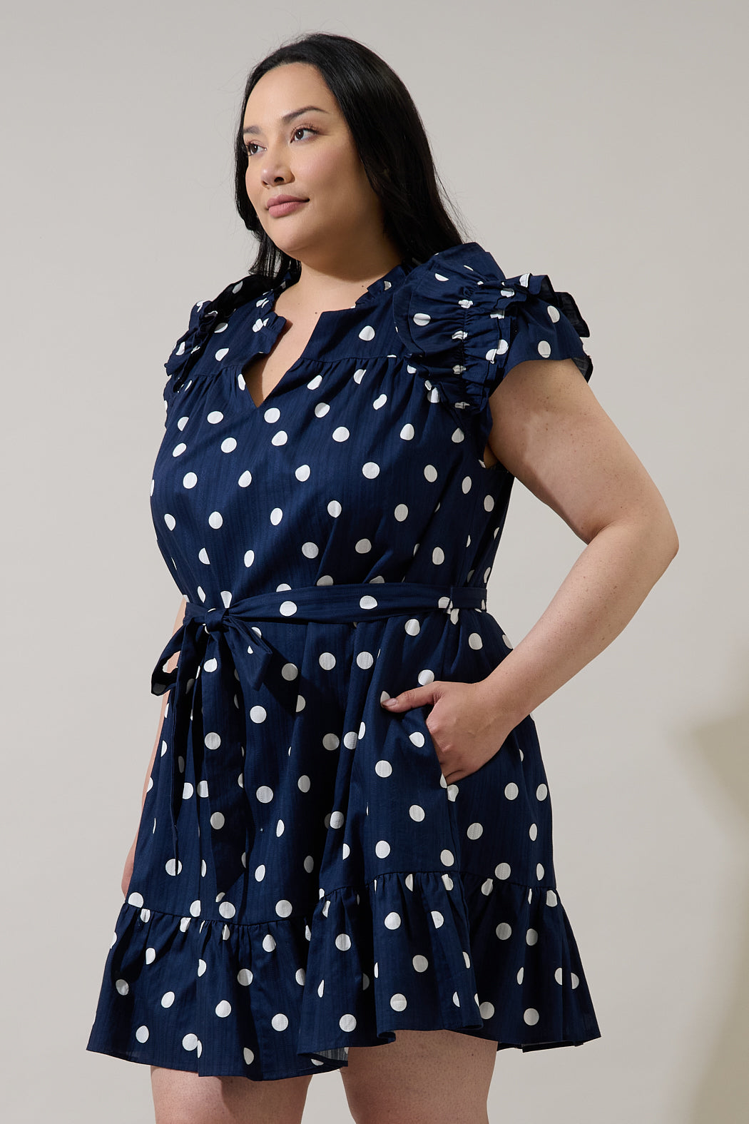 Caryn Polka Dot Ivona Ruffle Mini Dress Curve