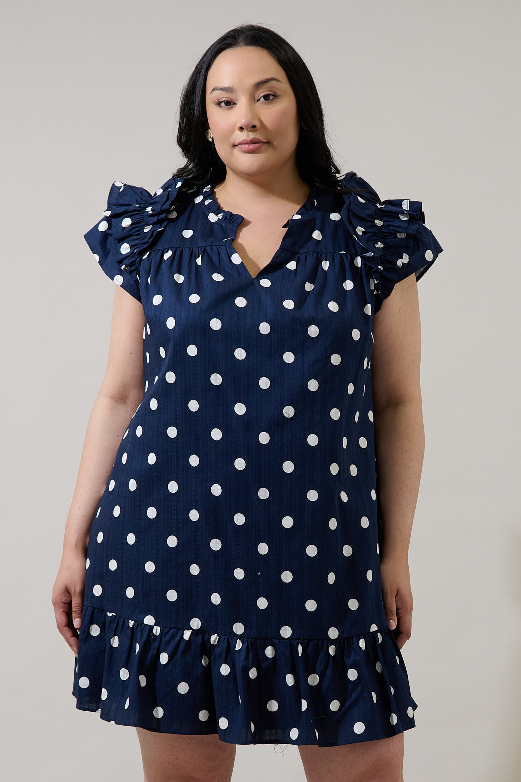 Caryn Polka Dot Ivona Ruffle Mini Dress Curve