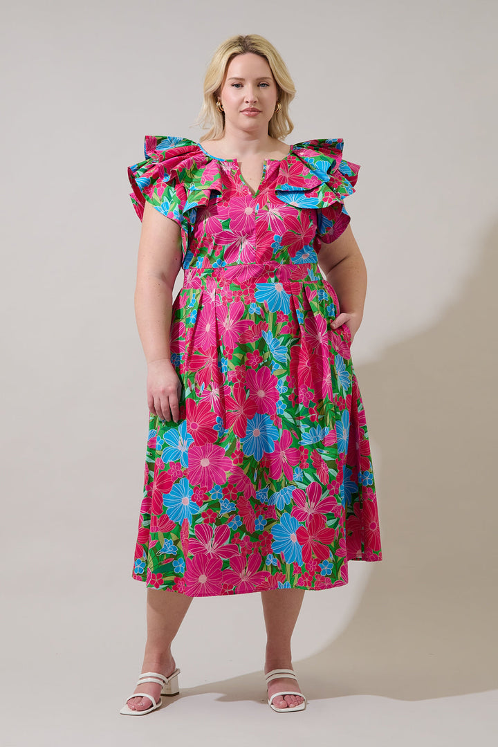 Santana Tie Back Midi Dress Mervy Floral Curve