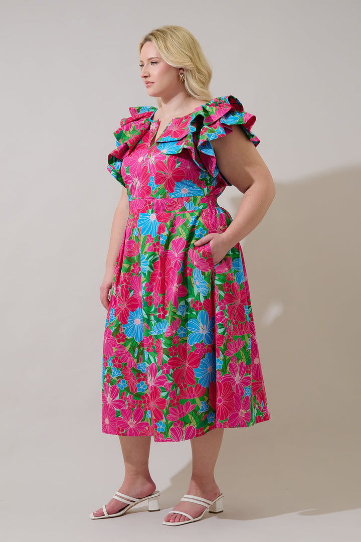 Santana Tie Back Midi Dress Mervy Floral Curve