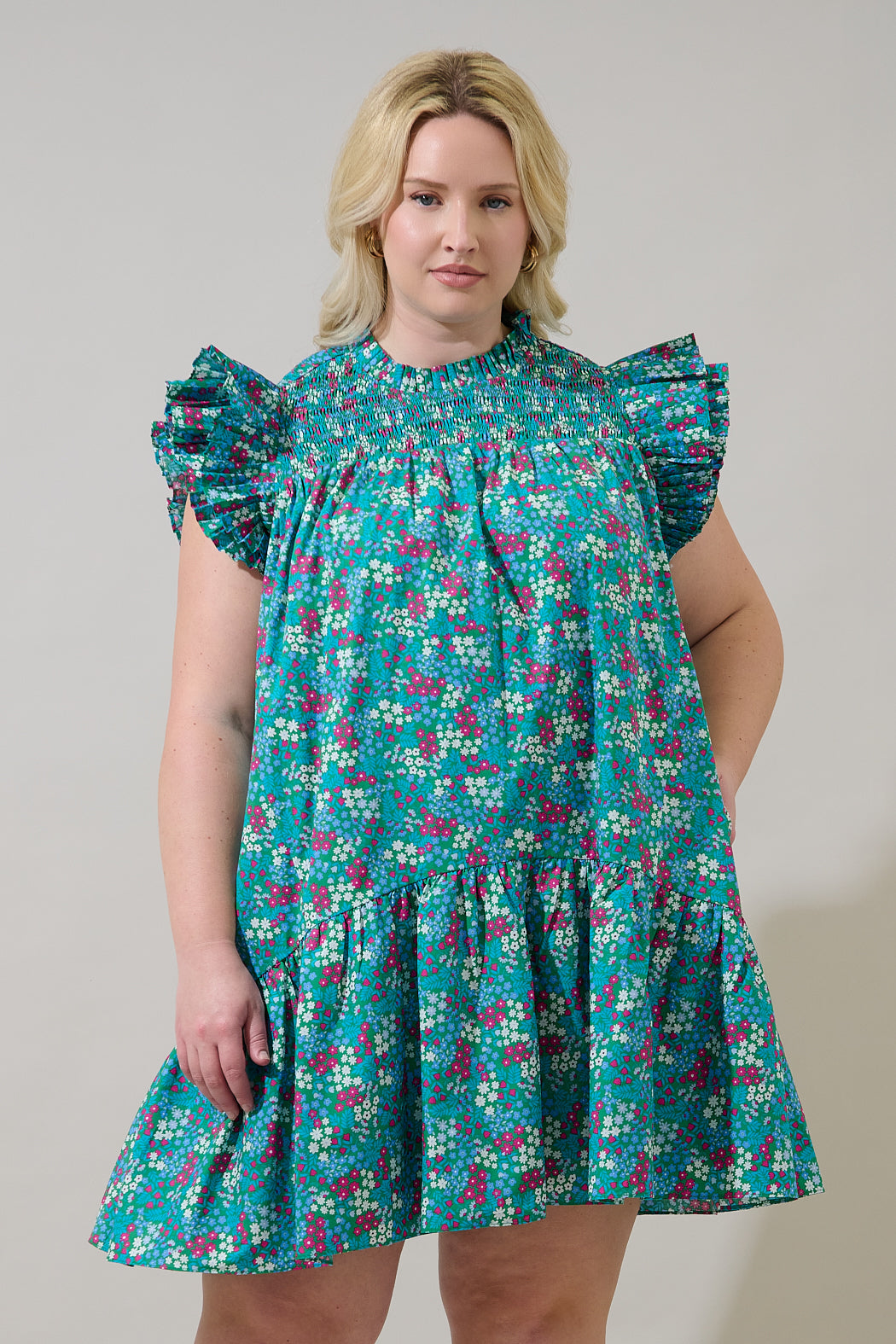 Karela Blossom Rhona Smocked Mini Dress Curve