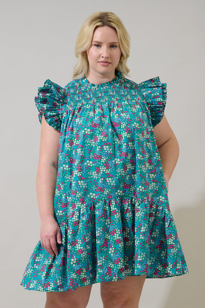 Karela Blossom Rhona Smocked Mini Dress Curve