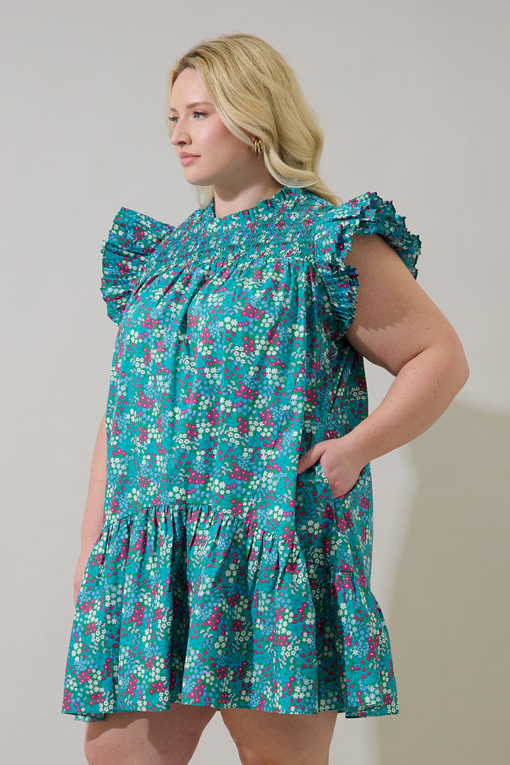 Karela Blossom Rhona Smocked Mini Dress Curve