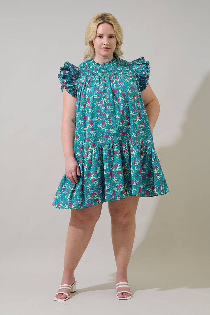 Karela Blossom Rhona Smocked Mini Dress Curve