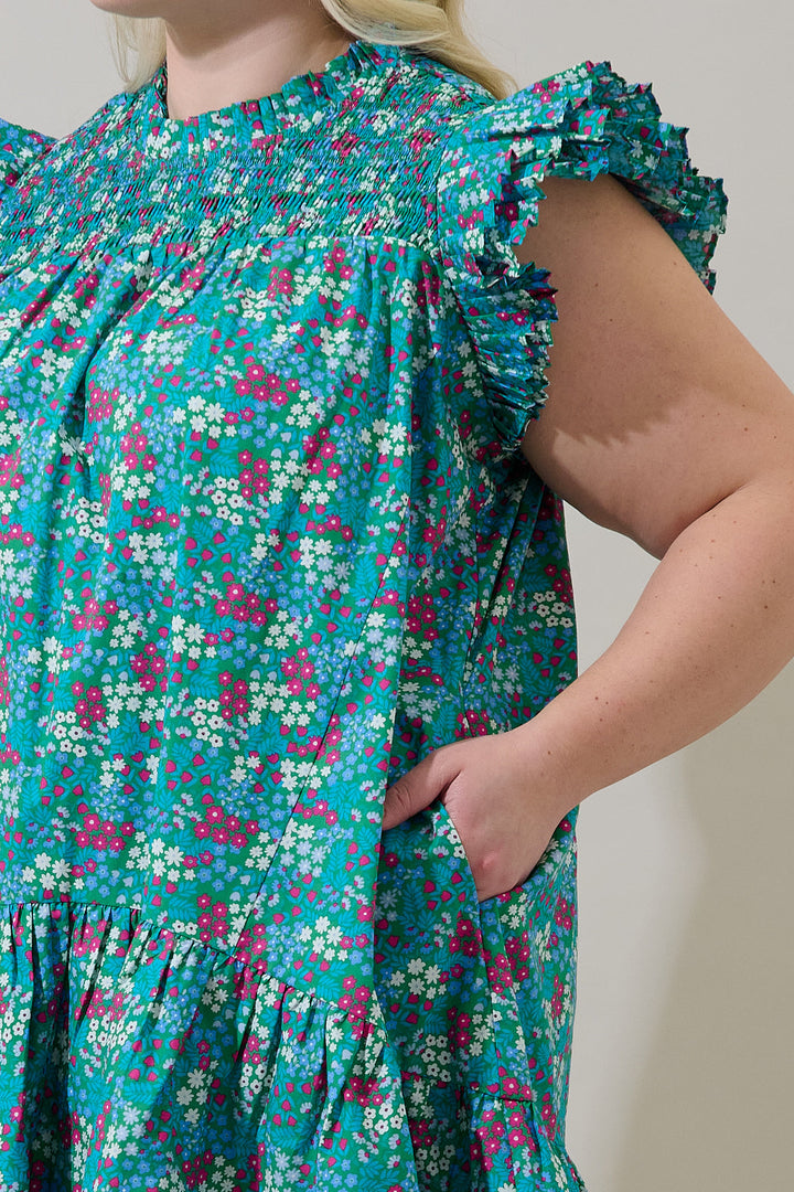 Karela Blossom Rhona Smocked Mini Dress Curve