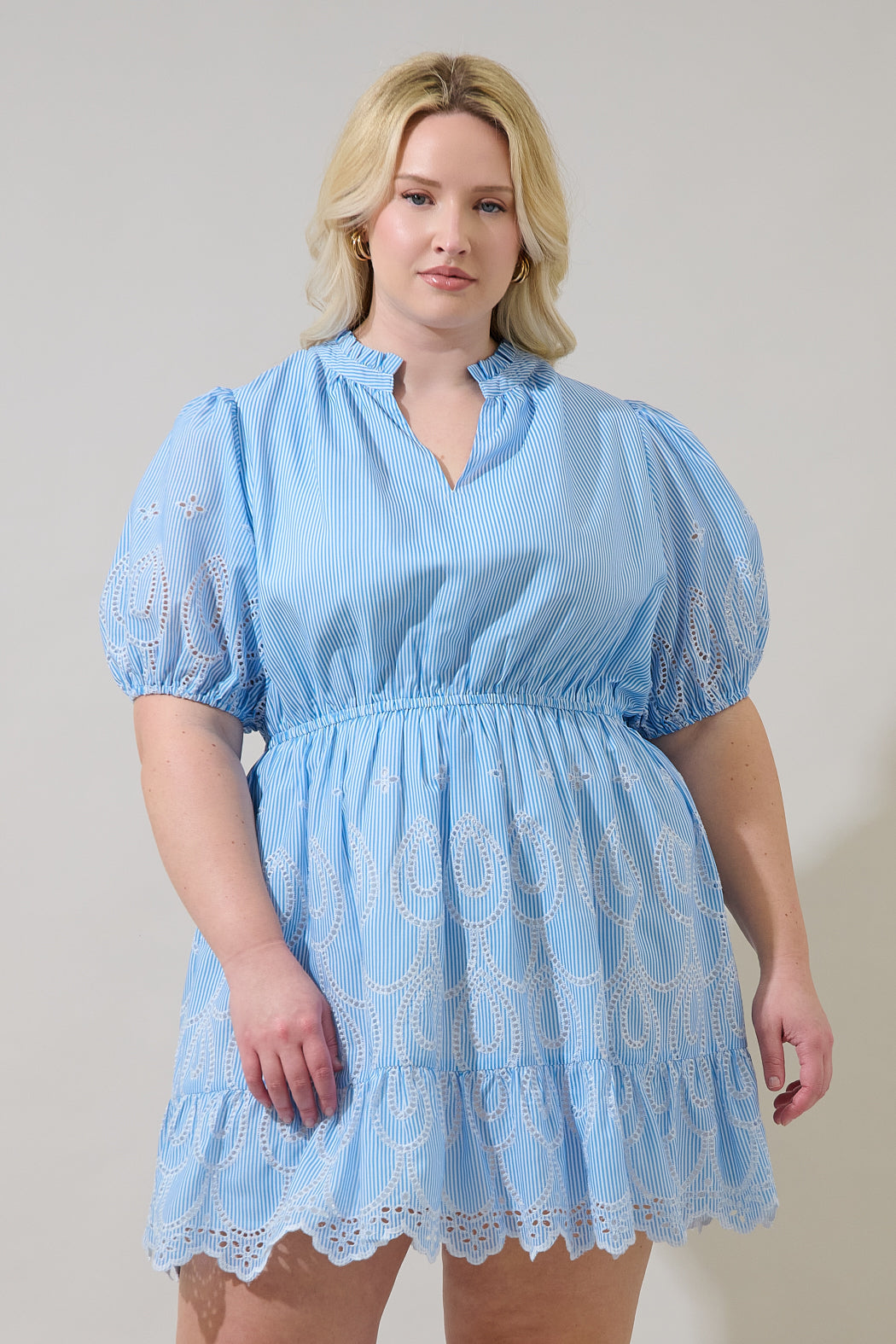 Geyser Striped Eyelet Marissa Mini Dress Curve